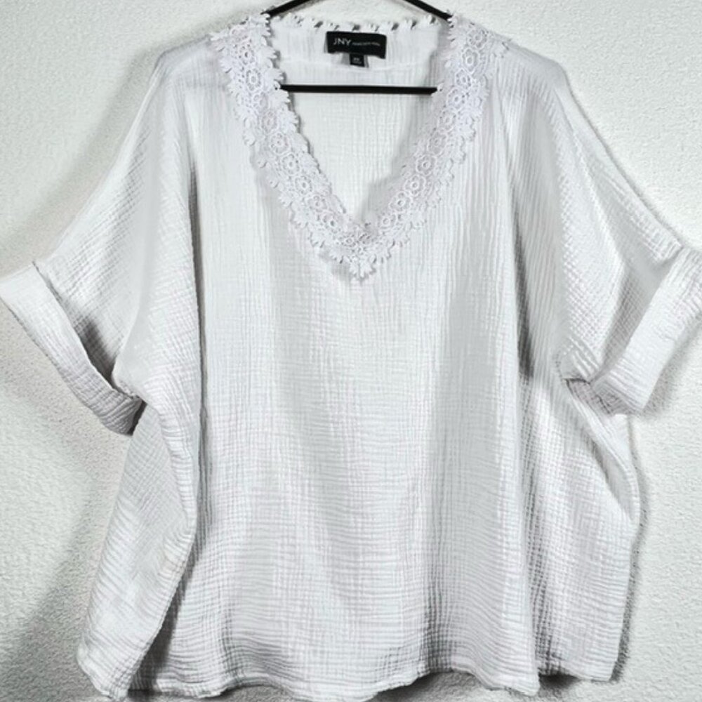 Jones New York Womens Pullover Top w/Short, Cuffed Sleeves Plus Size 2X